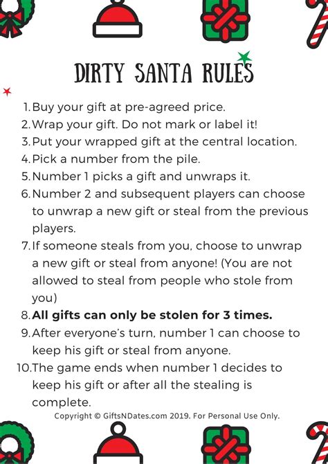 dirty santa rules|dirty santa rules printable numbers.